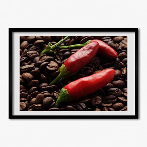Cadre photo 70x50 cm Tulup en bois MDF, tableau piments et café moderne pour décoration de cuisine