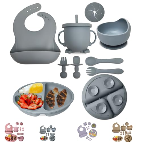 Image of mutualproducts - Baby Feeding Set 10-Piece | Baby Led Weaning Utensils with Suction Bowl, Plate, Spoon, Fork, Sippy Cup | Blue