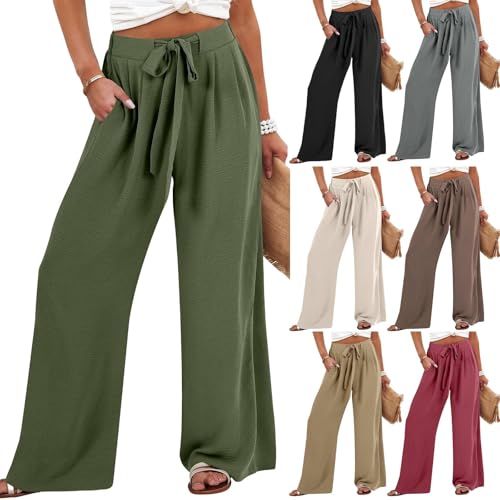 Wide Leg Pants for Women High Waisted Palazzo Pants Work Casual Flowy Tie KnotLoose Fit Trousers with Pockets