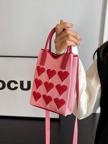 OCUH Heart Bag Crochet Bag Shoulder Bag Phone Bag Handbag Crochet Purse Heart Shaped Purse Consuela Bags for Women2