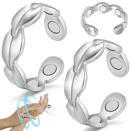 Cigmag Lymphatic Drainage Magnetic Rings for Women - Copper Ring Finger Thumbs 7X Strength - Adjustable Solid Pure Copper with Present Box (Silver)