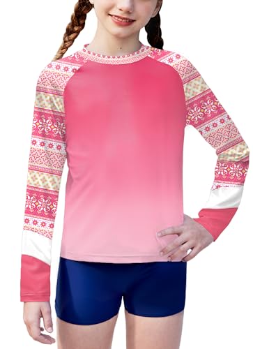 Image of BesserBay Girls Rash Guard UPF 50+ Raglan Sleeve Swim Shirt 6-14 Years