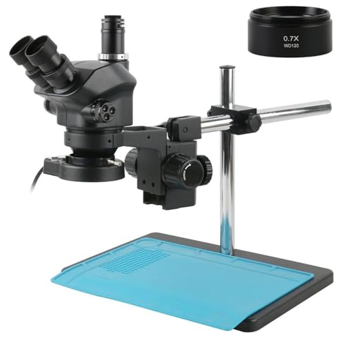 Microscope 7X-50X 3.5X-100X Industry Simul-Focal Trinocular Stereo Microscope Soldering Repair Big Size Metal Adjustable Multi Angle Stand(with 0.7X)