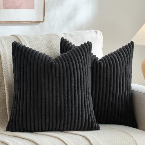 Fancy Homi Set of 2 Black Boho Decorative Throw Pillow Covers 18x...