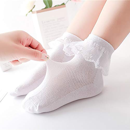 4 Pairs Toddler Baby Girls Lace Princess Socks Cotton Ruffled Solid Ankle Socks White 1-4T #TOP3