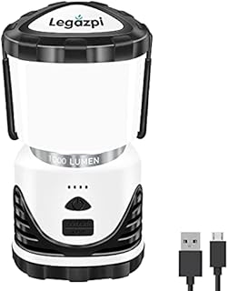Legazpi Rechargeable Camping Lantern 1000 Lumen Camping Lights, 6000mAh Battery Indicator LED Lantern, Power Bank, Water Resistant, 3 Lighting Options, Tent Light for Camping, Power Cuts and More