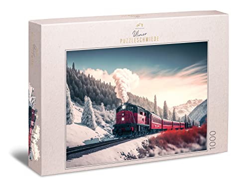 Preisvergleich Produktbild Ulmer Puzzleschmiede - Puzzle Polar-Express - Stimmungsvolles Eisenbahn-Motiv in der Winter-Landschaft - Klassisches Puzzle 1000 Teile - Puzzle-Qualität Made in Germany