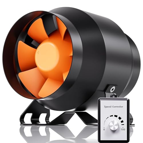 Hon&Guan ダクトファン 100mm 強力 無段階調速可能 【インボイス制度登録店】 金属ケース ダクト用換気扇 省エネ 塗装ブース用 マイニングリグ冷却 インバータダクトファン 無段階調速スイッチ付き 産業用排風機(HI-100PE,ブラック)