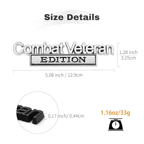 Image of Car Emblem for Combats Veteran Edition with 2 Adhesives, 3D Badge Decal for Trucks, Metal Stickers Replacement Compatible with Universal Vehicle, Veteran Gifts for Men (Silver & Black)