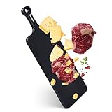 Black Wood Serving Board with Handle – Rustic Charcuterie and Cheese Board for Kitchen and Restaurants – Decorative Wooden Tray for Appetizers, Bread, and Vegetables – 15.7 x 5.5in - Premium Packaging