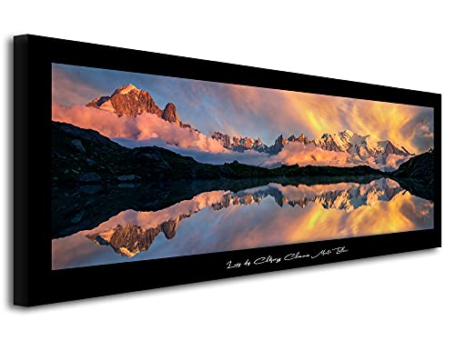 DECLINA, tableau decoration murale salon moderne, cadres decoratif mural, Tableau toile Lac des cheserys Chamonix Mont-Blanc, 150x60 cm
