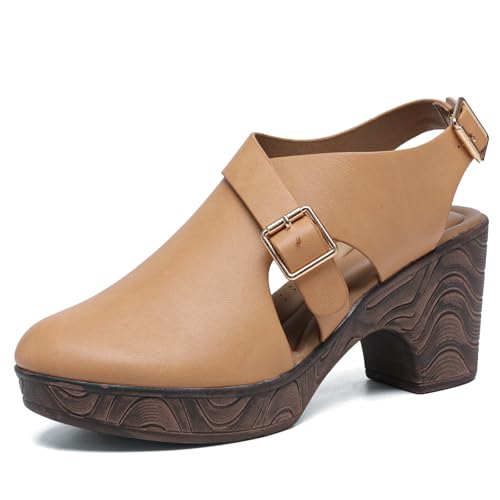 Altxic Women's Comfy Low Block Chunky Heels Sandals Closed Round Toe Casual Adjustable Slingback Strap Clogs