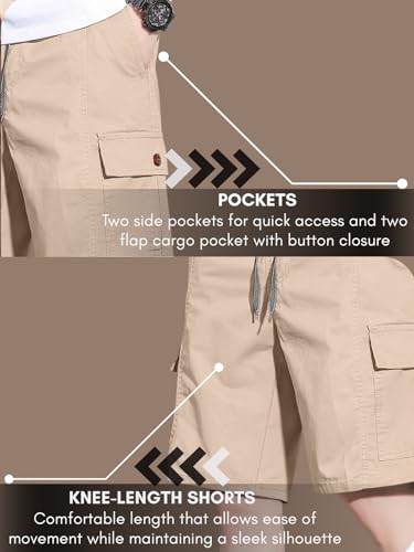 Image of GRECIILOOKS Bermuda Cotton Shorts for Men - Relaxed Fit Casual Summer Shorts | Knee Length Chino Style with Pockets