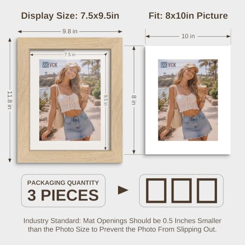Image of VCK 8x10 Picture Frames 3 Pack, Natural Wood Photo Frame, Wall Display