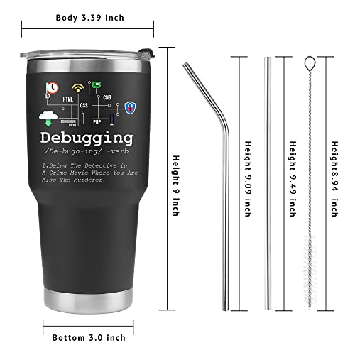 Debugging Definition Computer Programmer Student Teacher Geek Coder Friend Coding Programming It Vacuum Insulated Tumbler Nerd Tech Support Travel Mug Stainless Steel With Straw Removable Lid (30 Oz) #TOP4