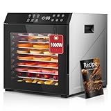 FOHERE Food Dehydrator for Jerky 1000W, 10 Trays With Large 9.04ft² Drying Space,176°F Temperature Control, Digital Adjustable Timer, Light, Dryer Machine for Dog Treats,Herbs, Meat, Fruit, and Yogurt