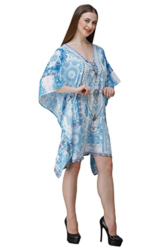 Image of RAVI RAJORIA Georgette Digital Printed Beach Wear Kaftan Blue Free Size R800 | Multi Color 2