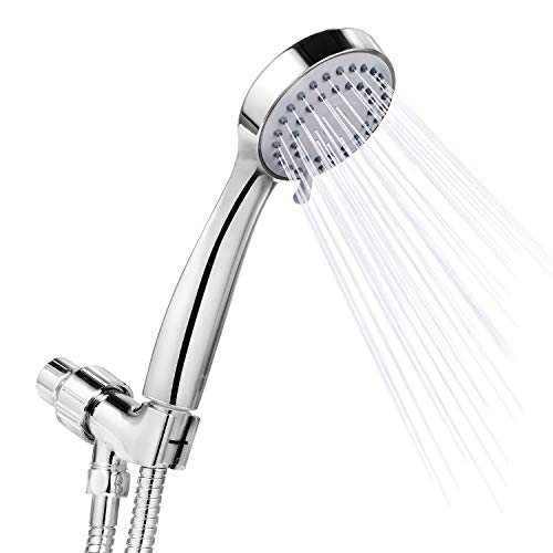 SkyGenius High Pressure Handheld Shower Head, Detachable 3 Spray Settings 4.1inches Hand Held Shower Head W/Hose Bracket(Chrome-finish)