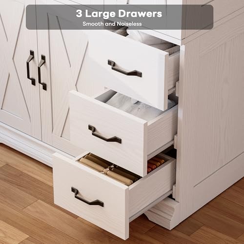 image for LIKIMIO Wardrobe Closet with 5 Cabinet Doors and 3 Drawers, Large-Capa