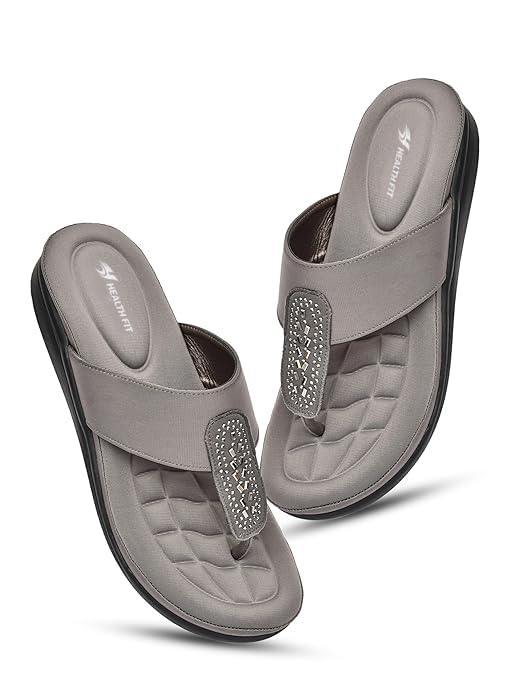 Image of HEALTH FIT EXTRA SOFT Women's Comfortable Memory Foam Doctor Slippers /Flip-Flops|Fashionable Casual & Stylish|Lightweight & Breathable|Outdoor Synthetic Casual Chappals Sandals Ladies & Girls HF23