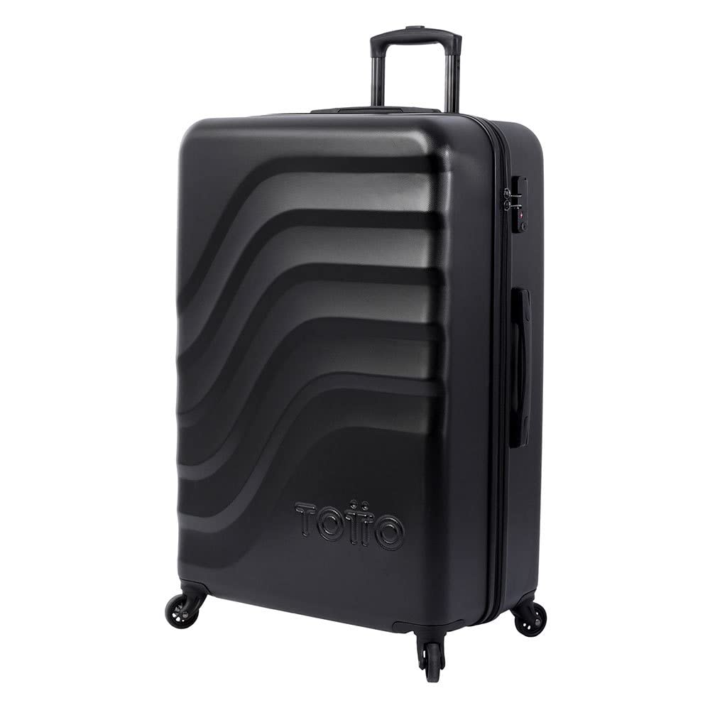 TOTTO - Maleta Rígida Grande, Modelo Bazy, 51.8 x 78.8 x 30 cm, Capacidad 120 L, Alta Resistencia a Impactos, Ruedas 360º, Manija Telescópica, Correas de Compresión Internas, Candado TSA, Color Negro