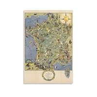 Amazon.co.jp: フランスの古い地図の古い地図レトロキャンバス絵画