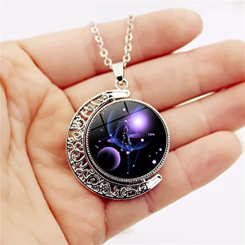 Deqiyiji Zodiac Necklace Jewelry Birthday Gifts Astrology 12 Constellation Horoscope Sign Galaxy Crescent Half Moon Pendant Necklace Scorpio #TOP3