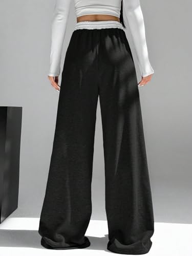 Image of dockstreet Straight Long Length Trouser Style Drawstring Contrast Belt Black and White Trackpant for Women /Trending, Relaxed Casual Lowers for Women