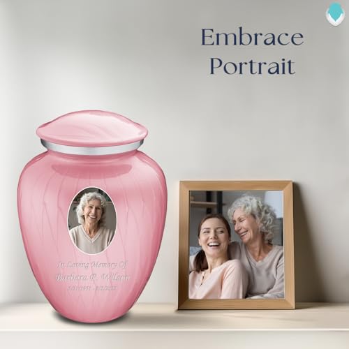 Image of Geturns - Adult Cremation Urns for Human Ashes I Large Pearl Pink Photo Funeral Urn for Female and Male I 200 lbs