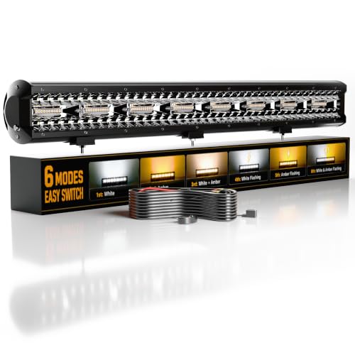 Image of 23 Inch 144W LED Light Bar White /Amber Flasing Strobe Light with Six Modes Driving Fog Lights Spot Flood Combo Beam Bumper Lights with Switch Wiring Harness for Offroad Truck 4WD SUV ATV UTV