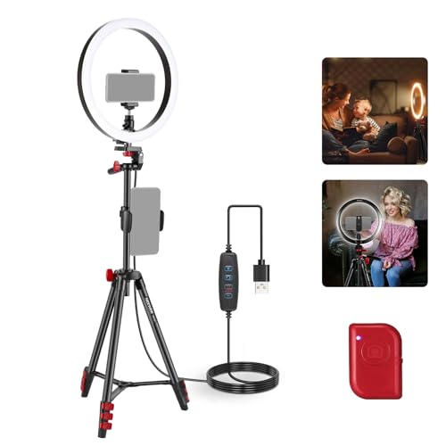 NEEWER Basics 10' Selfie Ring Light with Tripod Stand/2 Phone Holders Compatible with iPhone/QR Plate, Dimmable LED Ringlight Lighting for YouTube TikTok Vlog Video Recording Makeup Streaming, RP10-H