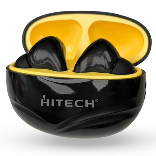 Image of HITECH Stellar True Wireless Stereo Earbuds, Bluetooth 5.4V, 4-5 Hours Music Play Time, Type-C Charging Case, Black & Yellow