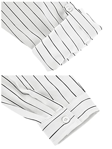 Karlywindow Womens Button Down V Neck Shirts Long Sleeve Casual Striped Summer Beach Office Work Business Blouses Tops #TOP3