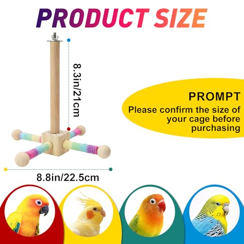 Image of Bird Stand Perch Toy, 360 Rotating Bird Perch Toy Cage Accessories Interactive Spinning Parakeet Wooden Exercise Wheel Parrot