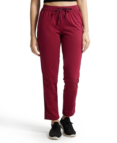 Image of Jockey 1305 Women's Super Combed Cotton Rich Relaxed Fit Mid Rise Trackpants with Contrast Side Piping and Pockets