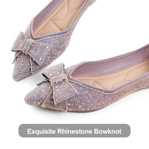Hee grand Flats for Women Pointed Toe Bowknot Crystals Shoes Glittering Rhinestone Wedding Dress Shoes2