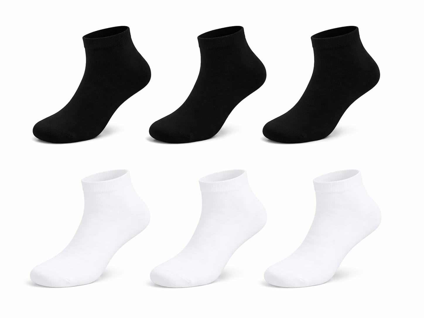 Ankle Socks, Black and White, Low Cut, Unisex, Pack of 6 Pairs-picture-55