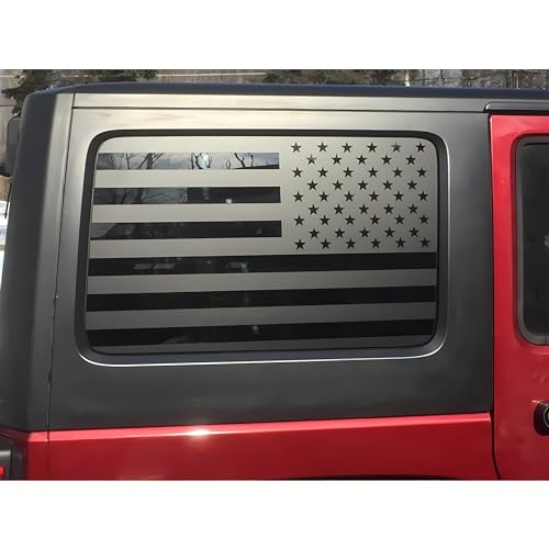 Image of Rear Window Flag Decal Fits Jeep Wrangler JK JKU 2011 2012 2013 2014 2015 2016 2017 2018 Exterior Accessories, Precut Back Side Window Vinyl American Glass USA Sticker (4 Door)