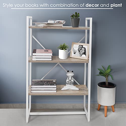 Image of ABOUT SPACE 3-Tier Book Shelf (3.5 ft) - Multipurpose Wooden Utility Rack with Metal Adjustable Bush DIY Open Display Shelf Storage Organizer Stand (L 60 x B 30 x H 105 cm)