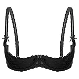 JanJean Damen Spitzen Hebe-BH 1/2 Tasse Push Up Spitze Bra mit Bügel Gepolsterte Büstenhebe Büstenhalter Dünne Weiche Unterwäsche Dessous Schwarz M