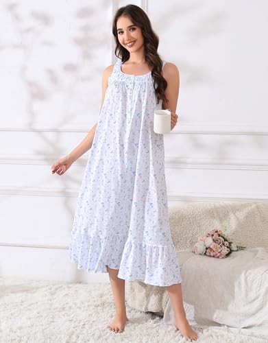 Image of 100% Cotton Nightgowns for Women Soft Ladies Gowns Sleepwear Long Sleeveless Nightgown