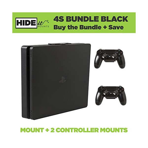 HIDEit Mounts 4S Playstation 4 Slim Mount Bundle, Black Steel PS4 Slim Wall Mount and Two Controller Mounts, Safely Store Your PS4 Slim Console and PlayStation Controller Near or Behind TV - Image 3