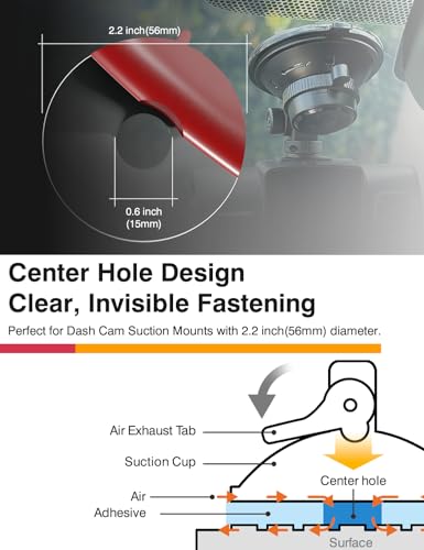 Clear Double-Sided Acrylic Foam Mounting Tape – 6-Pack Round 56mm Pads with Centre Hole – Made with 3M VHB Adhesive – Heavy-Duty Hold for Dash Cam Suction Cup Mounts