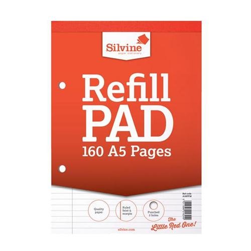 Image of Silvine Refill Pad Headbound Perforated Punched Feint Ruled Margin 160pp 75gsm A5 Ref A5RPFM Pack 6 112597