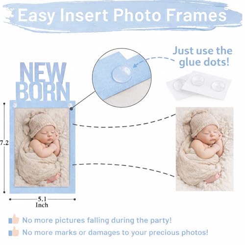 Image of Velunza Baby Monthly Photo Banner Blue First Year Milestone Photo Banner Newborn to Twelve Months Photo Display for Baby Shower, First Birthday Decoration - 13 Cards