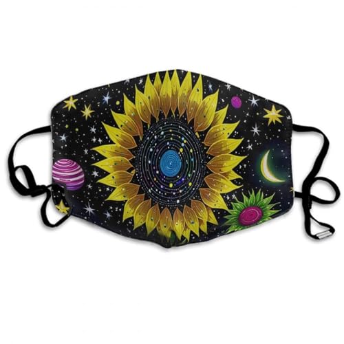 SESLFLKPJK Adults Boys Girls Warm Protective Masks Fashion Scarf Anti Dust Windproof Mouth Cover, Psychedelic Sunflowers Solar Systerm Art Mouth Decoration for Sports Travel Hiking