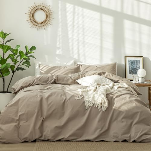 Image of MooMee Duvet Cover Set 100% Washed Cotton Linen Like Oversized King Plus | Relaxed Linen-like Texture. Soft, Breathable & Long-lasting Comfort. Lightweight. Hidden Zipper with 8 Interior Corner Ties
