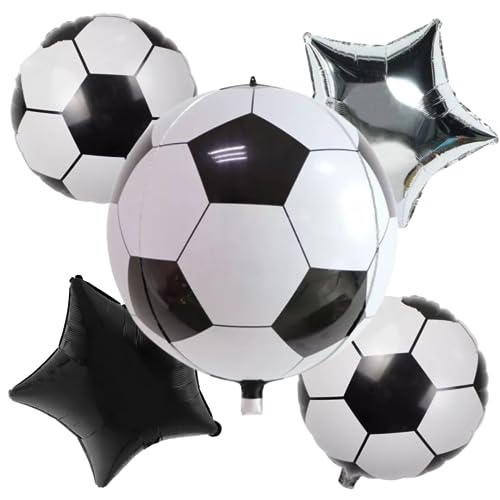 Image of Party Decorz Football Foil Balloon Set Of 5pcs (1pcs 4D Football Foil Balloon +2pcs Football Foil Balloon +2pcs Star Foil Balloon) For Football Theme Party Decoration