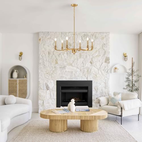 Gold Chandeliers for Dining Room, 31.5 Inch Vintage Gold Chandelier Light Fixture over Table, Farmhouse Candle Chandeliers, 6-Light Brass Chandeliers for Kitchen, Bedroom, Living Room (E12 Base) by senroyal - Used condition - Image 8
