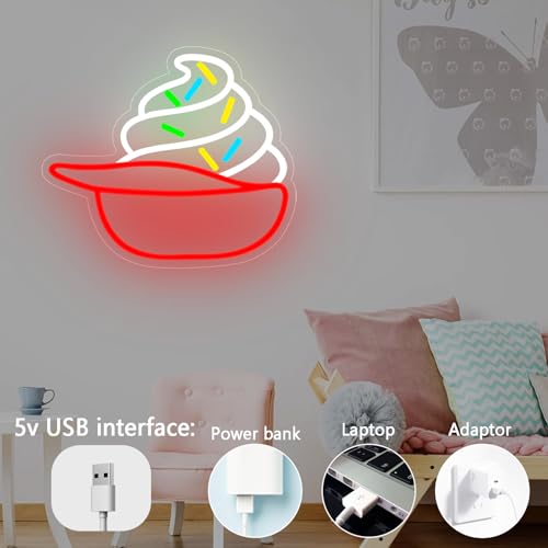 Image of Ice Cream Neon Sign ice cream neon light ice cream signs for wall decor Business Store Cafe Drink Shop calssroom Restaurant Decor Adjust Brightness